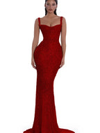 Cocoslly Spaghetti Straps Sleeveless High Waist Long Mermaid Prom Dress With Beading Pearls | Nude Champage Sequins JZ0120