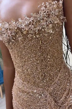 Strapless Sleeveless Long Mermaid Prom Dress With Sequins Split XJ0656