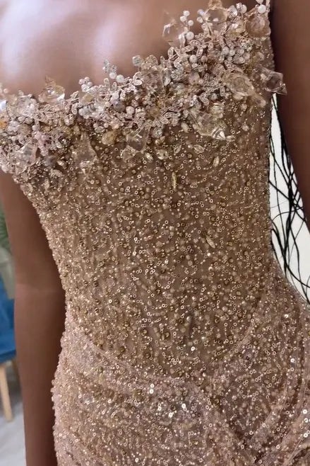 Strapless Sleeveless Long Mermaid Prom Dress With Sequins Split XJ0656
