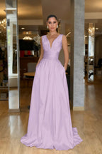 Straps Sleeveless High Waist Long Prom Dress With Pockets Pleated MS0387