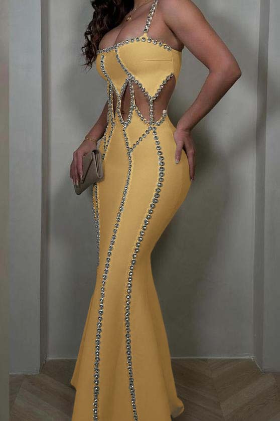 Spaghetti Strap Sleeveless Mermaid Long Prom Dress With Beading XJ0342