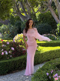 Cocoslly Round Neck Sleeveless High Waist Long Mermaid Prom Dress | Pink Chiffon CO0186