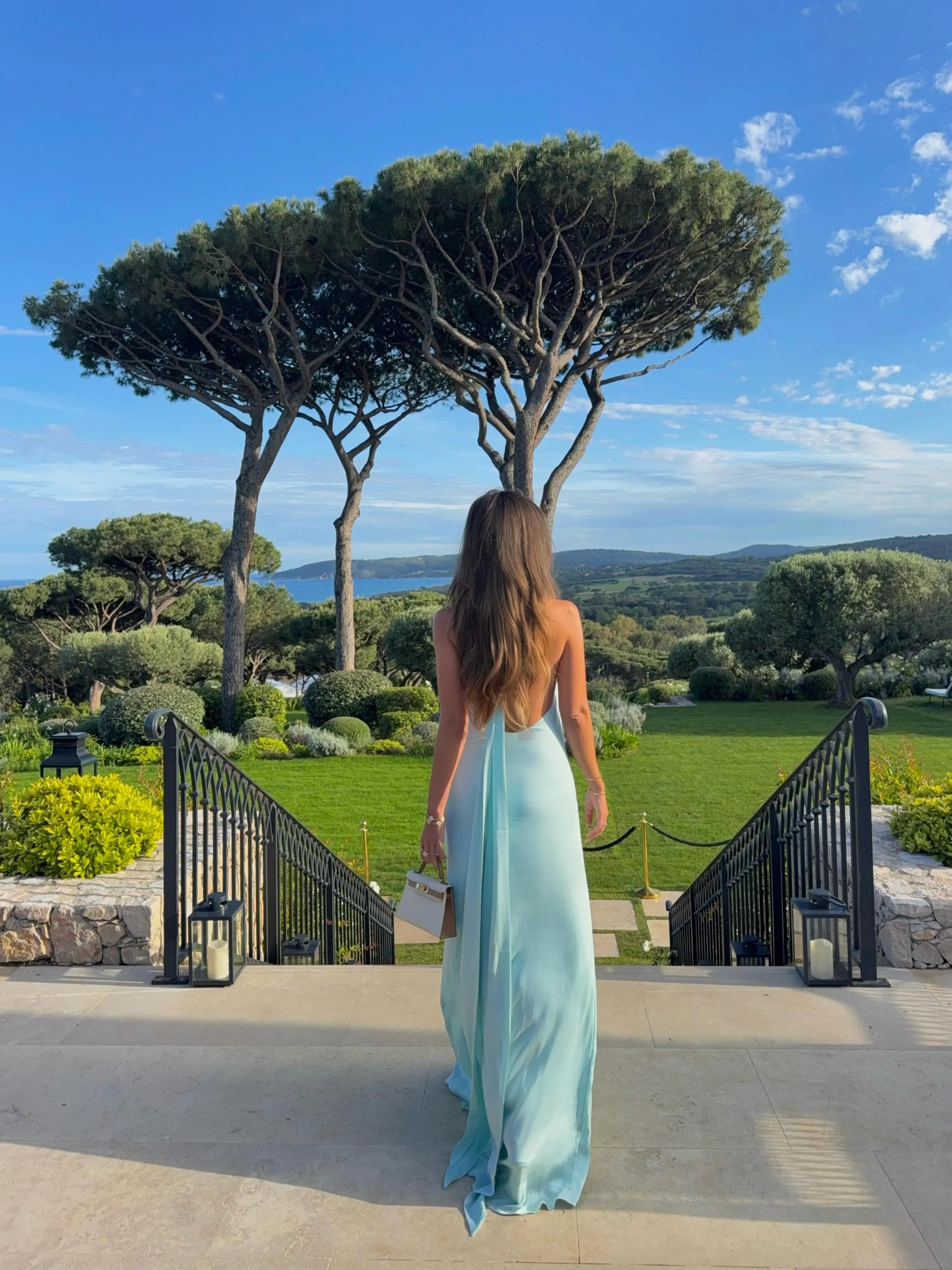 Cocoslly Halter Sleeveless High Waist Backless Long Prom Dress | Mint Green Satin WT0120