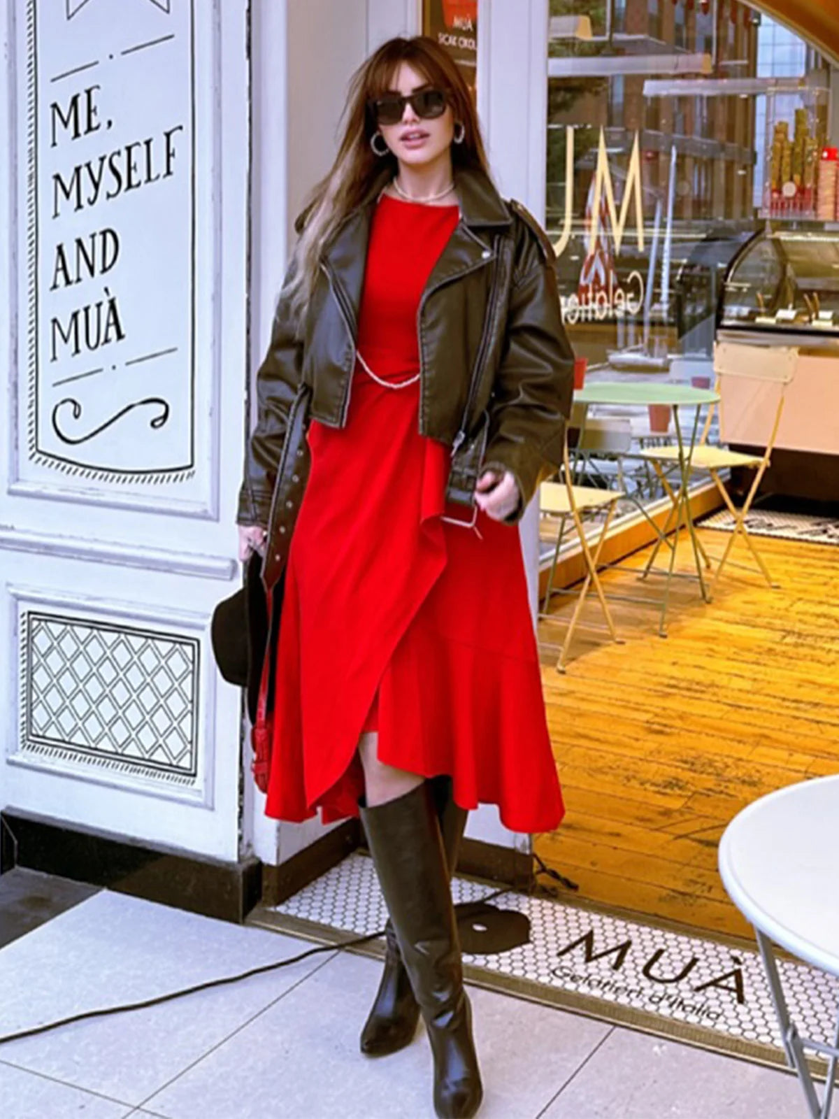Red Asymmetric Ruffled Classic Boat Neck Sleeveless Midi Elegant A-line Dress with Waist Twist for Day-to-Night