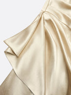 Champagne Ruffled Ruched Satin One Shoulder Sleeveless Sheath Floor-length Gown Dress