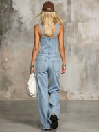 Retro Pink Denim Sleeveless Jumpsuit