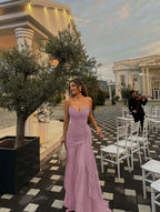 Strapless V Neck Sleeveless Long Prom Dress With Pleated Ruffle YK0492