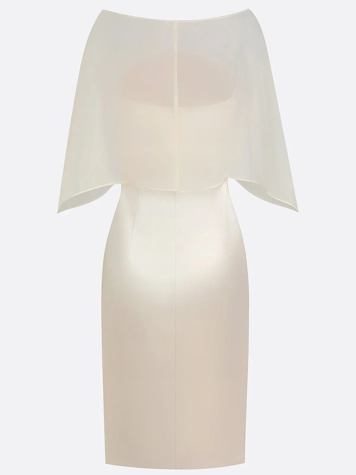 Champagne 3D Floral Mesh Satin Boat Neck Short Sleeve Sheath Midi Dress with Capelet