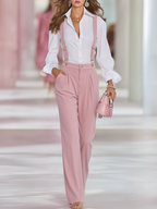 Fashionable And Casual Pink Corduroy Adjustable Overalls