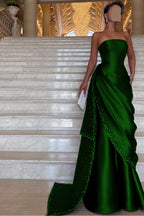 Chic Strapless Sleeveless Long Prom Dress With Pleated Beading WQ0094