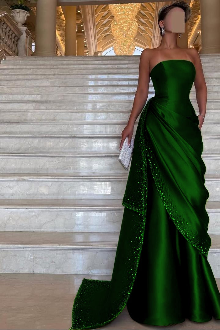 Chic Strapless Sleeveless Long Prom Dress With Pleated Beading WQ0094