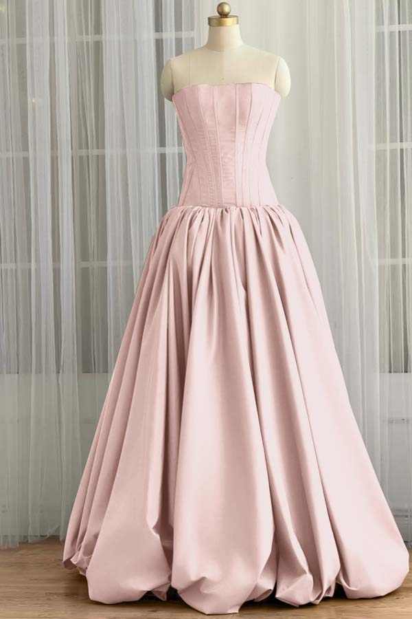 Sleeveless Strapless Long Ball Gown Prom Dress With Pleated WQ0345