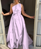 Asymmetric Strapless Sleeveless Long A-Line Prom Dress With Pleated And Beadings YK0692