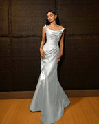 Shining Wide Shoulder Straps Sleeveless Long Mermaid Prom Dress With Pleated YK0715
