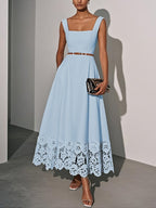 White Lace Classic Square Neck Sleeveless A-Line Maxi Dress