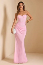 Sleeveless Spaghetti Strap Long Mermaid Prom Dress With Pleated CY0069