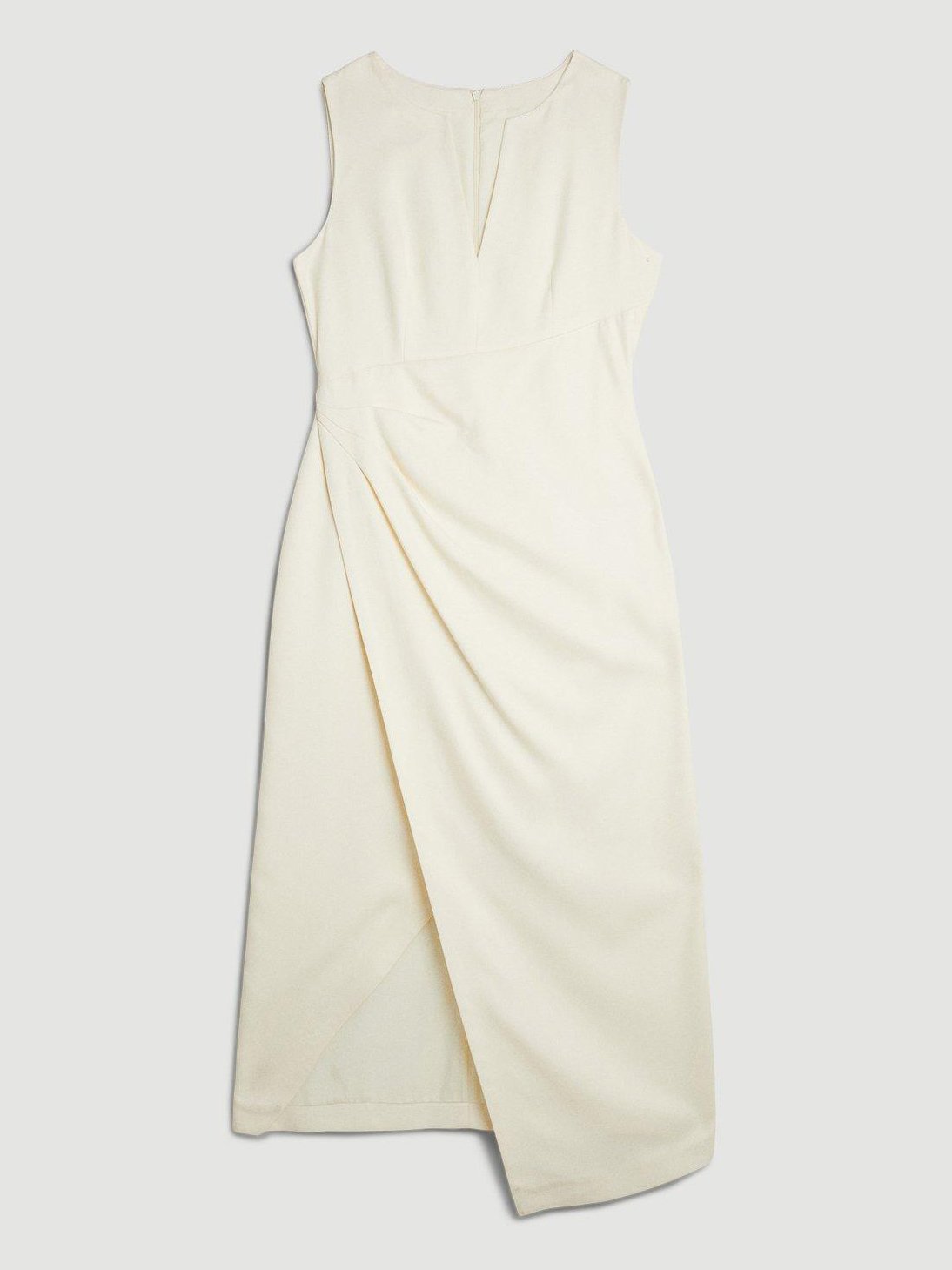 White V Neck Sleeveless Slit Sheath Midi Dress