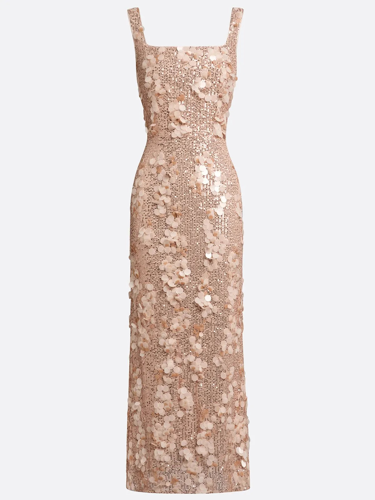Champagne Glitter Sequin Square Neck Sleeveless Mermaid Midi Dress