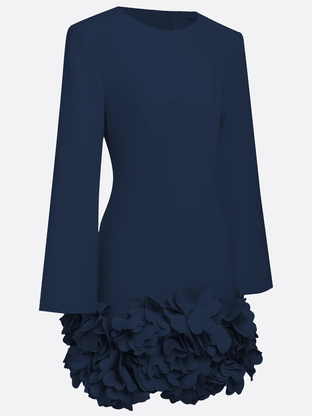 Purplish blue 3D Floral Classic Crew Neck Bell Long Sleeve Shift Mini Dress