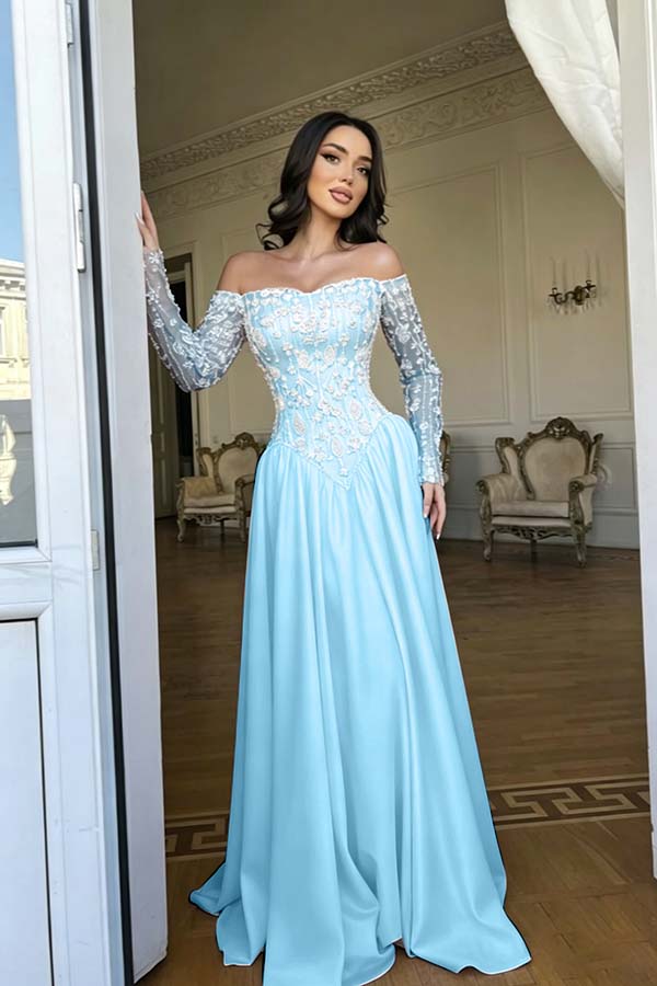 Cocoslly Strapless Long Sleeves High Waist Long Prom Dress With Rhinstone | Red Satin WQ0722