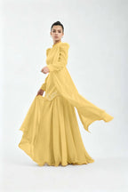 Cocoslly High Neck Long Sleeves High Waist Long Prom Dress With Rhinstone | Cabemet Chiffon LR0407