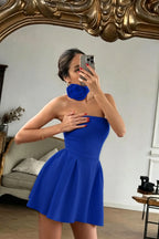 Cocoslly Strapless Sleeveless High Waist Short Prom Dress With Flower | Red Satin ZT0783