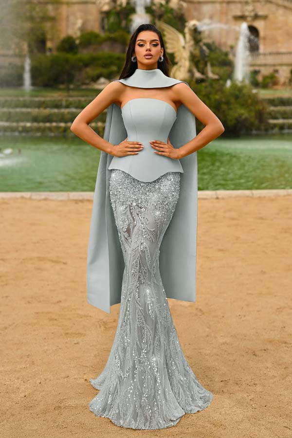 Strapless Sleeveless Long Mermaid Prom Dress With Appliques WQ0321