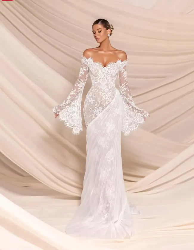 Cocoslly Strapless Sleeveless High Waist Long Mermaid Prom Dress | White Lace And Chiffon WQ0811
