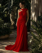 Cocoslly One Shoulder Sleeveless High Waist Long Prom Dress With Rhinstone | Green Chiffon LX0087