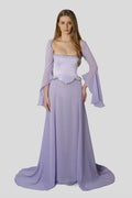 Chiffon Long Sleeves Long Mermaid Prom Dress With Beading Pleated WQ0386