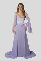 Chiffon Long Sleeves Long Mermaid Prom Dress With Beading Pleated WQ0386