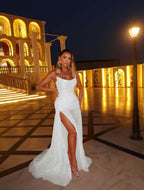 Strapless Sleeveless Long Mermaid Prom Dress With Split Appliques YK0231