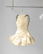 Cocoslly Strapless Sleeveless High Waist Short Prom Dress With Ruffles | Creme Yellow Chiffon ZT0821