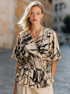 Abstract Brushstroke Printed Peplum Top