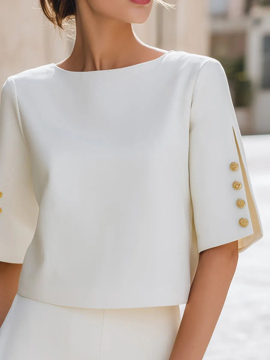 Button Detail Split Sleeve Elegant Top
