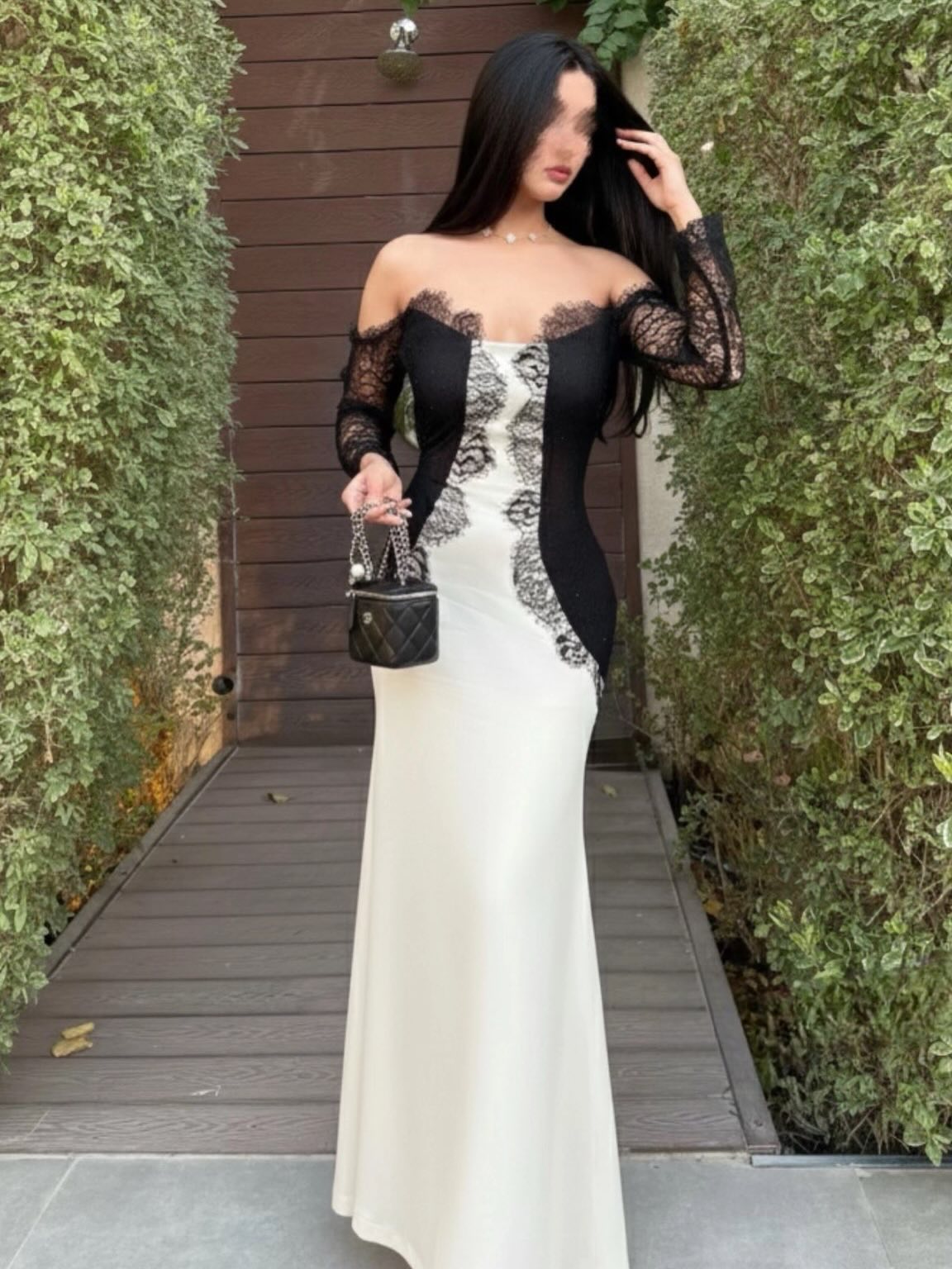 Cocoslly Strapless Sleeveless High Waist Long Mermaid Prom Dress With Long Gloves | White And Black Satin CO0122