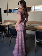 Cocoslly Wide Straps Sleeveless Long Mermaid Prom Dress With Ruffles And Sequins | Dusty Rose Satin CO0010