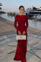 Chic Jewel Long Sleeves Mermaid Long Prom Dress With Pleated XJ0364