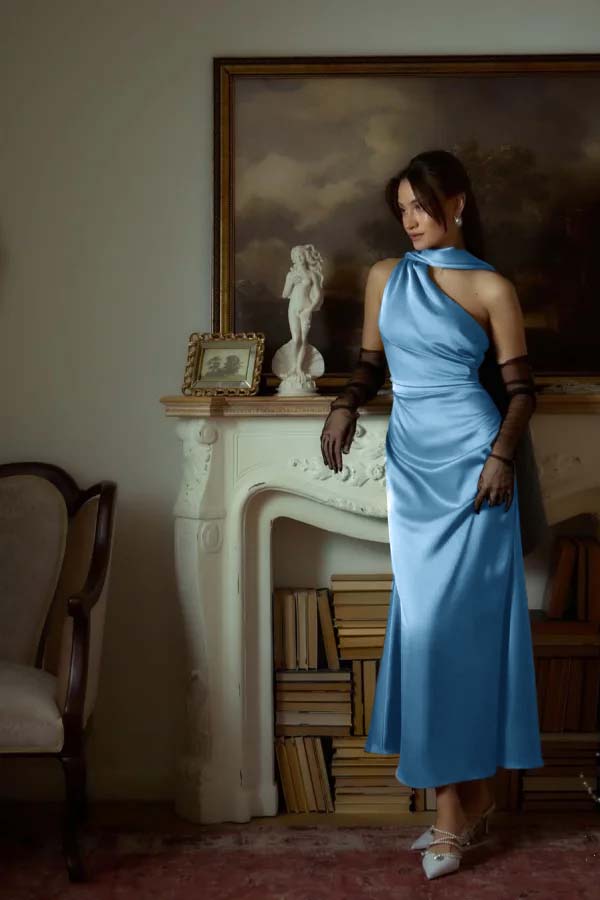 One Shoulder Sleeveless Long Mermaid Prom Dress With Pleated YK0042