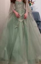 Cocoslly Off-The-Shoulder Sleeveless High Waist Long Prom Dress With Sequins | Dusty Sage Tulle CO0215