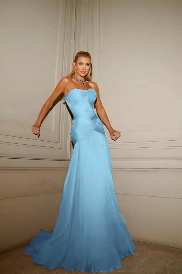 Strapless Sleeveless Sweetheart Long Prom Dress With Pleated YK0128