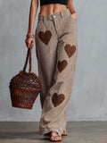 Retro Casual Comfortable Heart Pattern Brown Striped Pants