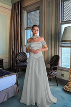 Stunning Off the Shoulder Sleeveless Long Prom Dress With Pleated WQ0225