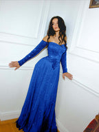 Tulle Off-The-Shoulder Strapless Long Sleeves Long A-Line Prom Dress With Sequins YK0629