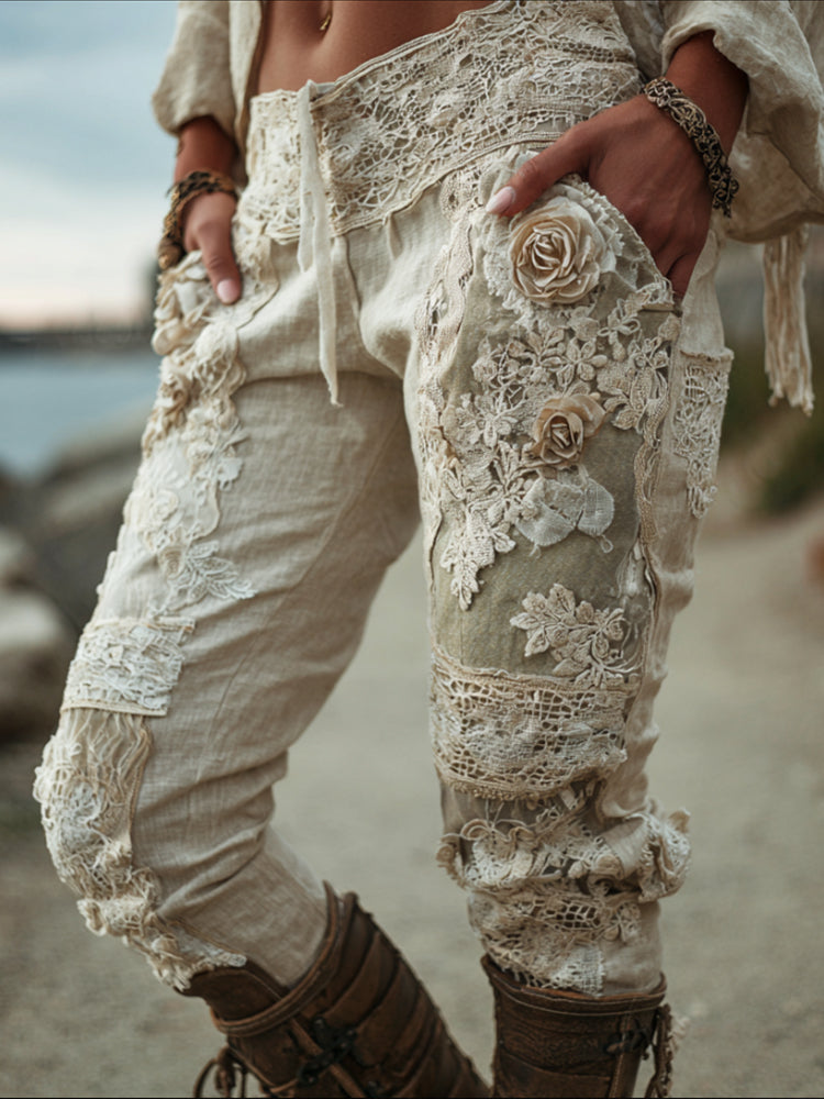 Women's Vintage Hollow-out Embroidered Casual Pants