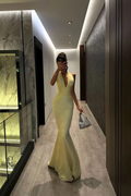 Halter V Neck Sleeveless Long Mermaid Prom Dress With Pleated YK0104