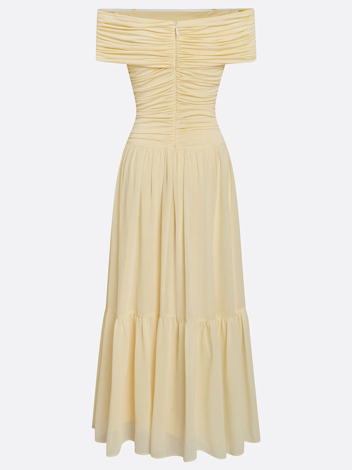 Yellow 3D Floral Chiffon Off The Shoulder Short Sleeve A-Line Maxi Dress