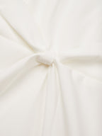 White Faux Pearl Knot Front Classic Boat Neck Short Sleeve Sheath Midi Dress