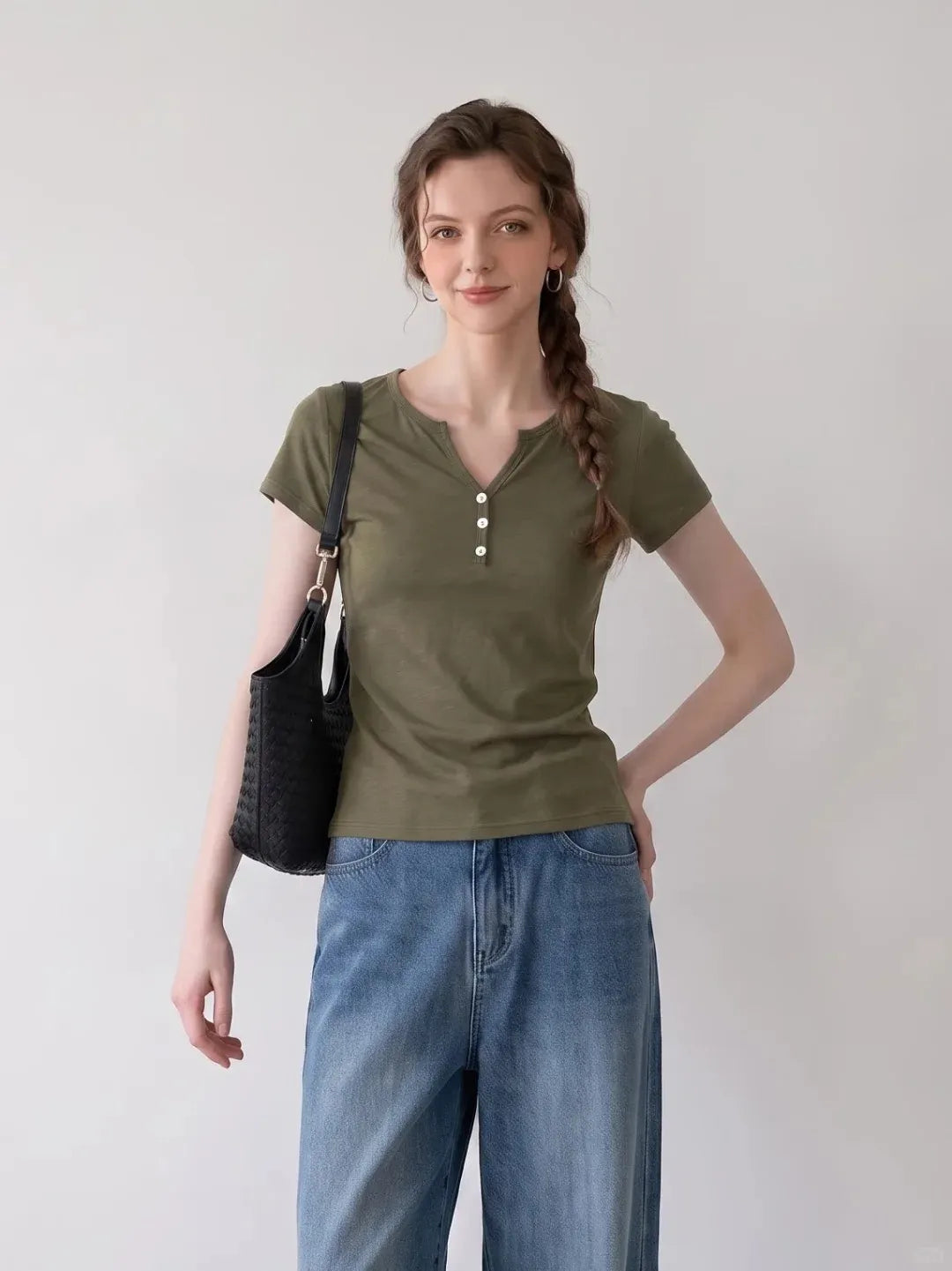 Olive green short-sleeved top