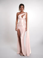 Cocoslly One Shoulder Sleeveless High Waist Long Prom Dress With Deep Split | Nude Sequins JZ0150